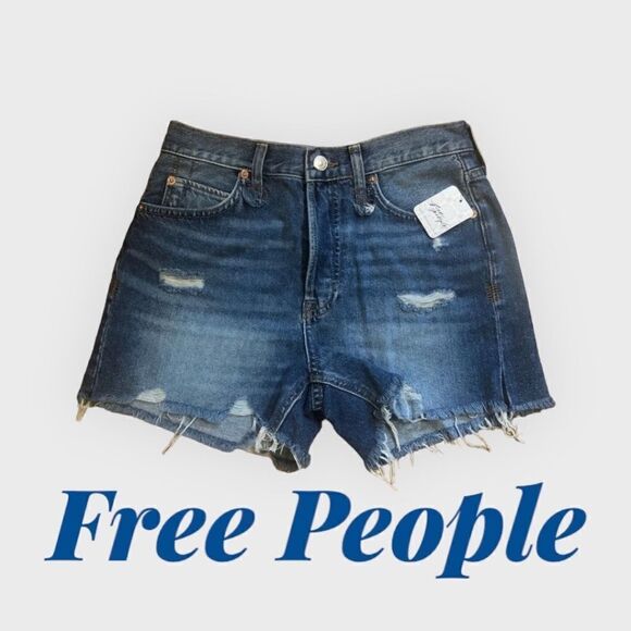Women's Free People Twist & Shout Blue Distressed Cut-Off Denim Shorts 25 - Picture 1 of 6
